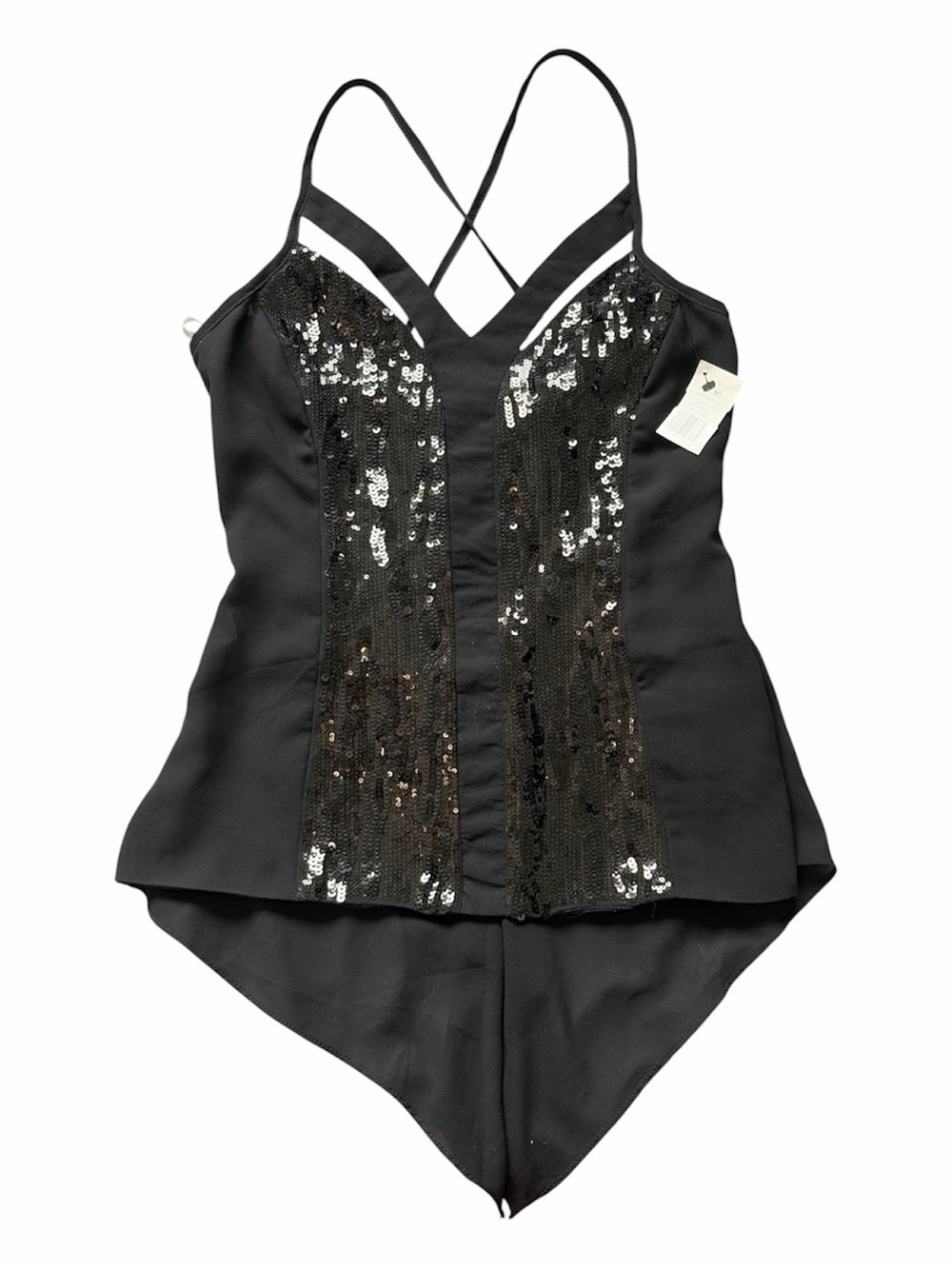 AKIRA Red Label Sequin Panel Tank Top Black